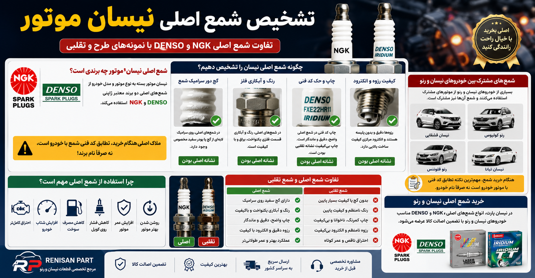 تشخیص شمع اصلی نیسان موتور | تفاوت شمع اصلی NGK و DENSO با شمع تقلبی